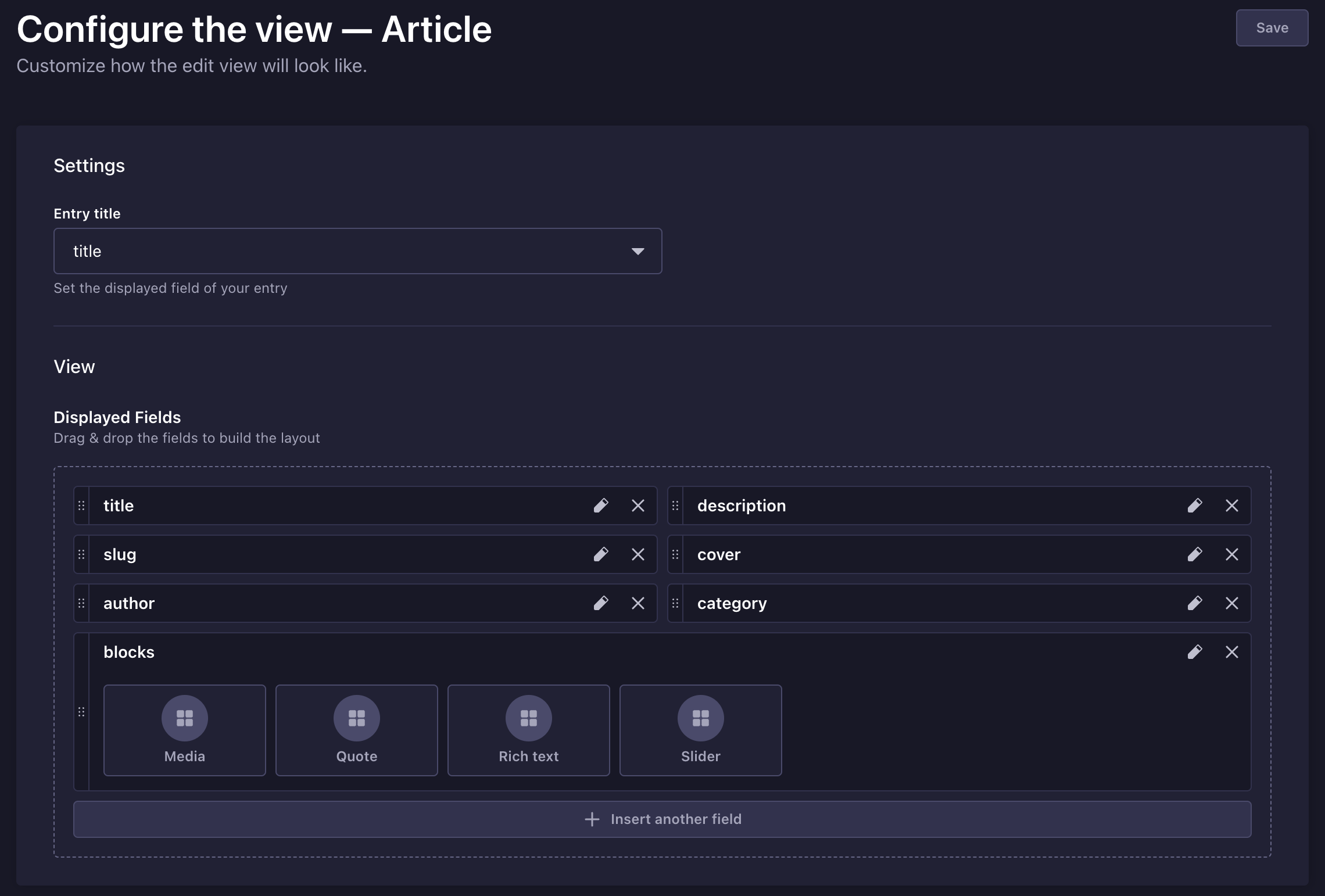 Configuring the edit view of the Content Manager